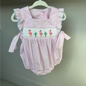 Pink Striped Bubble with Flamingo Embroidery